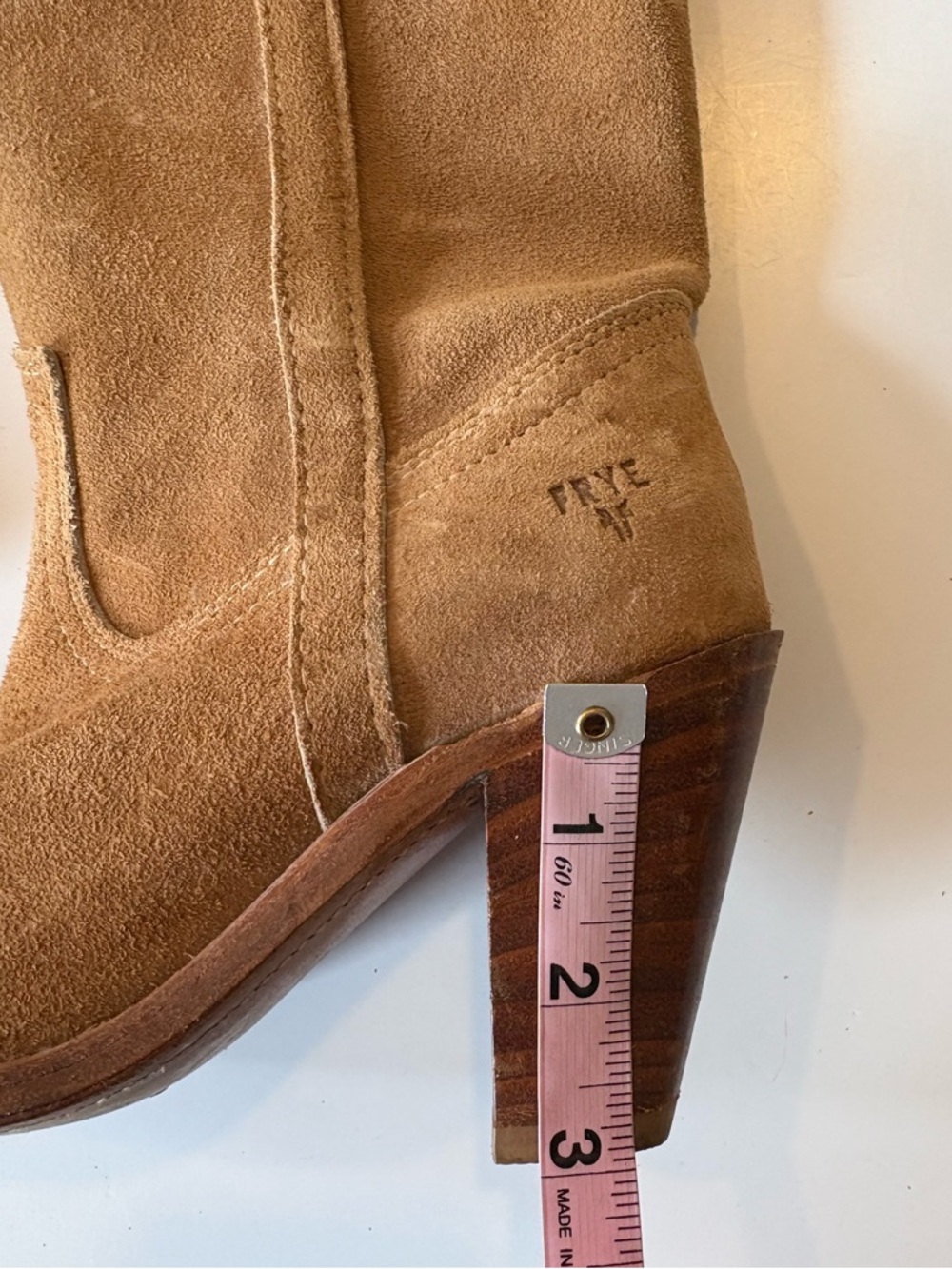 FRYE || 1980s Vintage Western Boots Heeled Suede‎ Tan 5.5 - Picture 4 of 10